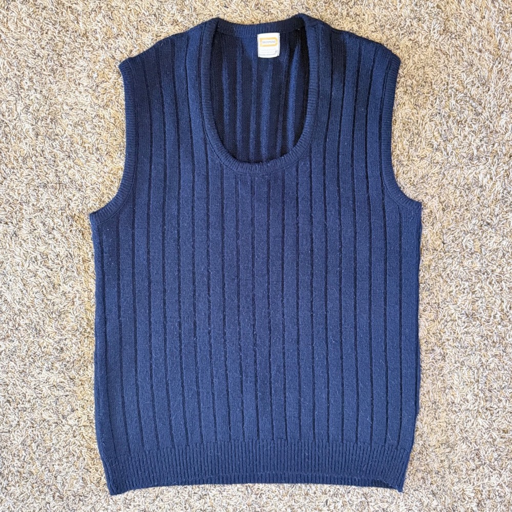 Vintage Drummond Navy Blue Ribbed Knit Scoop Neck Sweater Vest Wintuk Orlon XL